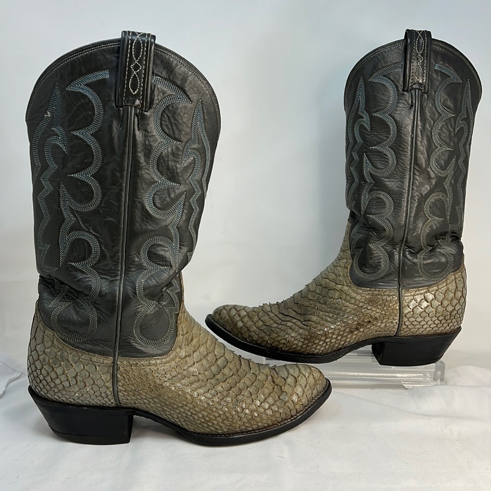 Tony Lama Men’s Sz 9 Women’s Sz 10 Python Leather Handmade Western Cowboy Boots